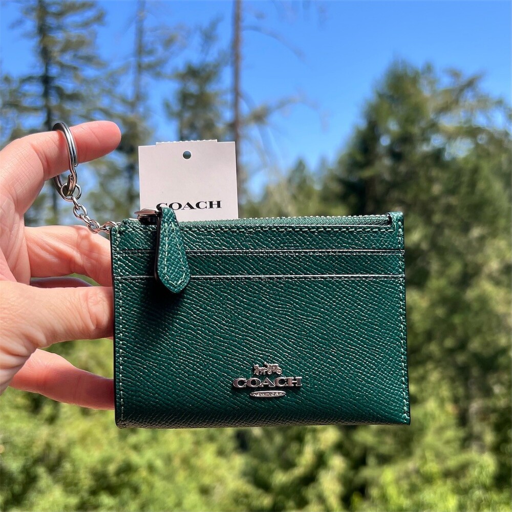 COACH Mini Skinny ID Case Cardholder Emerald Green Keychain Wallet NWT CW966
